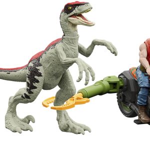 Jurassic Park ’93 Classic Dennis Nedry Action Figure, Motorcycle & Dinosaur Toy Set, 3.75-in Scale